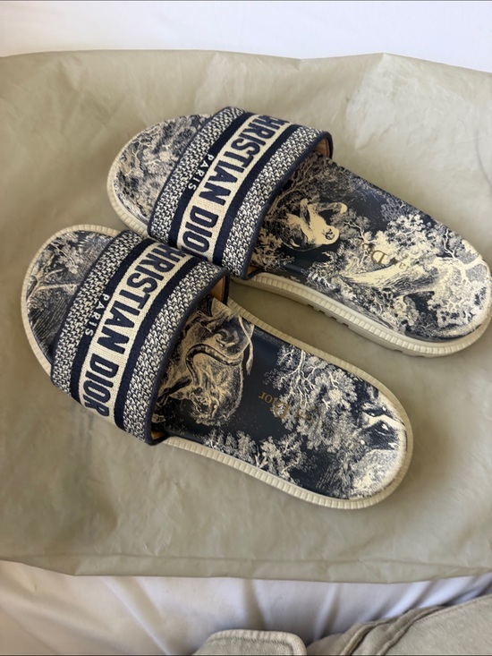 Dior Shoes - Dior Blue and White Toile Slide Sandals